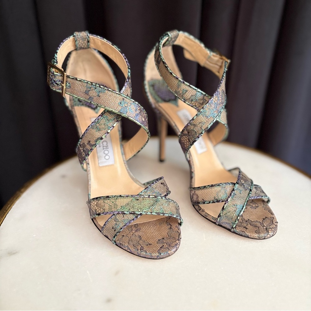 EUC Jimmy Choo Lottie Holographic Iridescent Lace Heels | 38.5 (8.5) - Picture 3 of 16